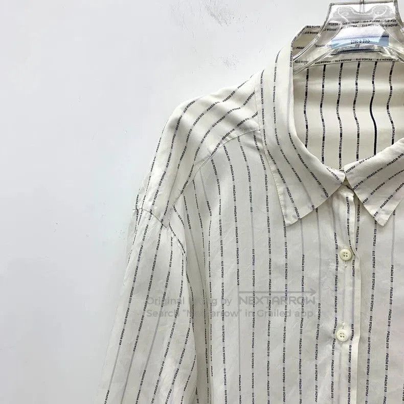 Prada Prada White Striped Logo Cotton Shirt. Size US M / EU 48-50 / 2 - 3 Thumbnail