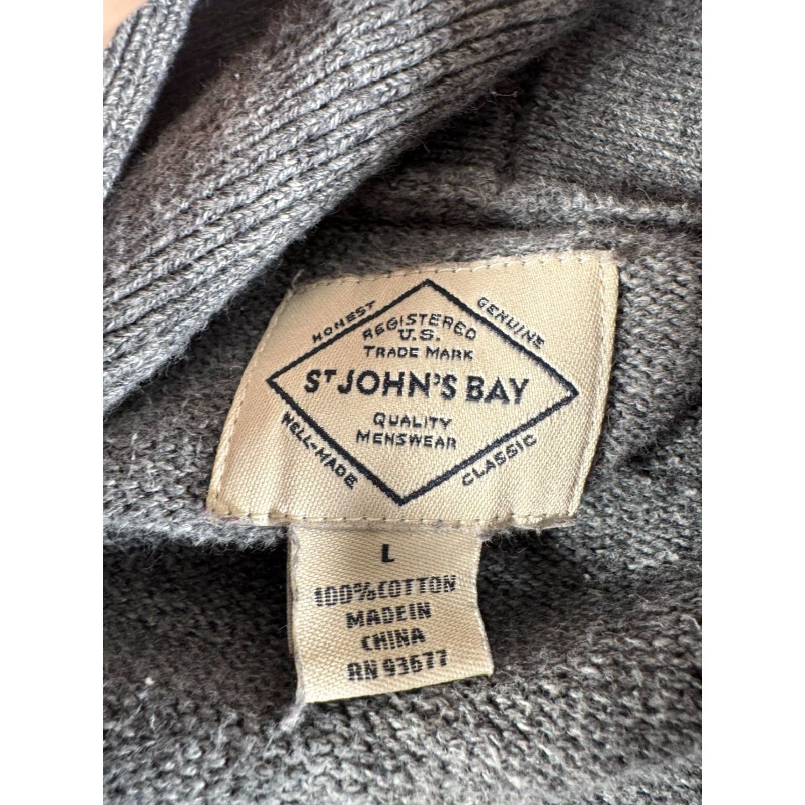 Vintage St Johns Bay Cardigan Mens L Grandpa Sweater Pockets Shawl Collar Classic Gray 100% Cotton Knit Pocketed Regular Mens Size US L / EU 52-54 / 3 - 6 Thumbnail