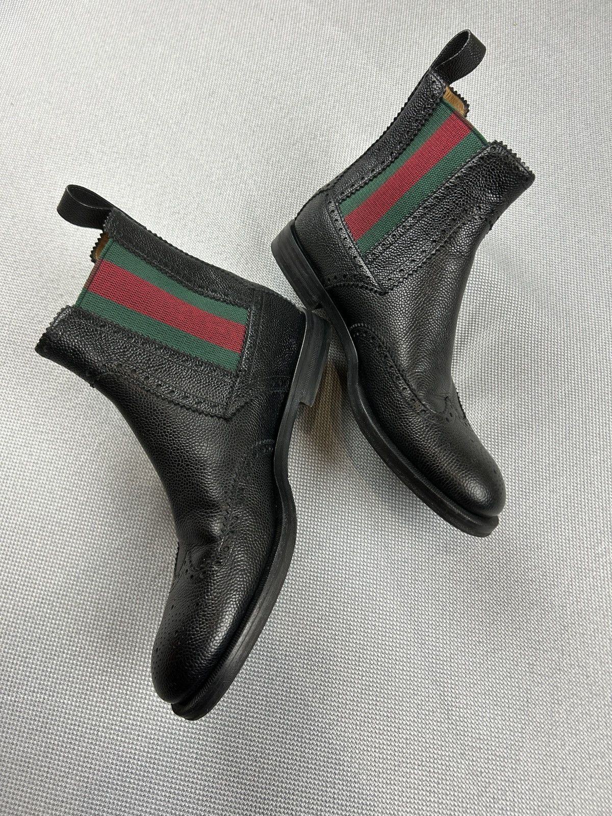 Gucci Gucci Strand Web Wing Tip Black Leather Chelsea Boots Shoes Size US 8 / EU 41 - 3 Thumbnail