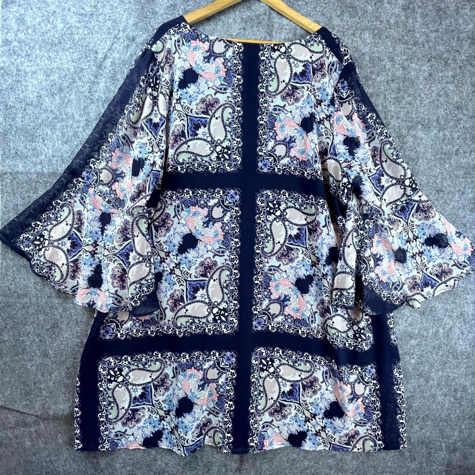Vince Camuto Vince Camuto Dress 22W Blue Tassel Bell Sleeve Sheer Classy Size 3XL / US 20-22 - 2 Thumbnail