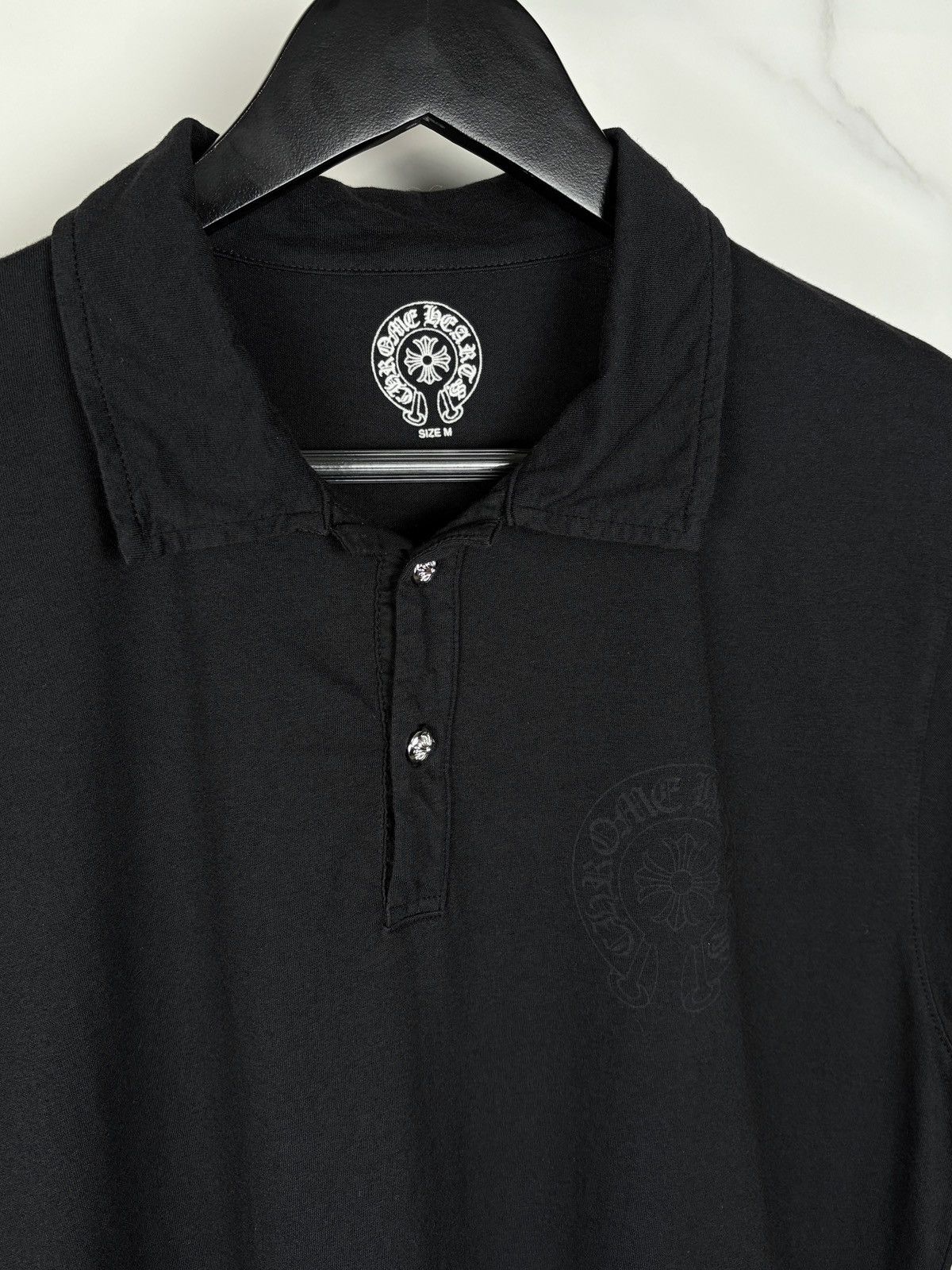 Chrome Hearts Chrome Hearts Vintage Silver Button Horseshoe Polo Shirt Size US M / EU 48-50 / 2 - 2 Thumbnail