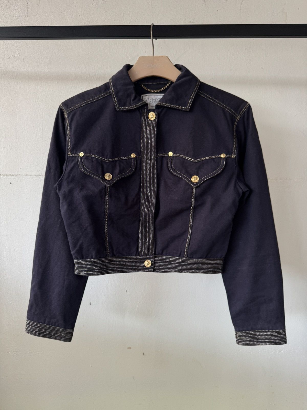 Versus Versace S/S 1992 Versus Gianni Versace Archive Crop Denim Jacket Size XS / US 0-2 / IT 36-38 - 2 Thumbnail