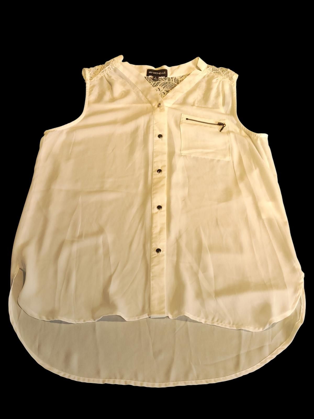 Designer Sleeveless White Button-Up Blouse Zip Pocket by My Michelle Size ONE SIZE - 6 Thumbnail