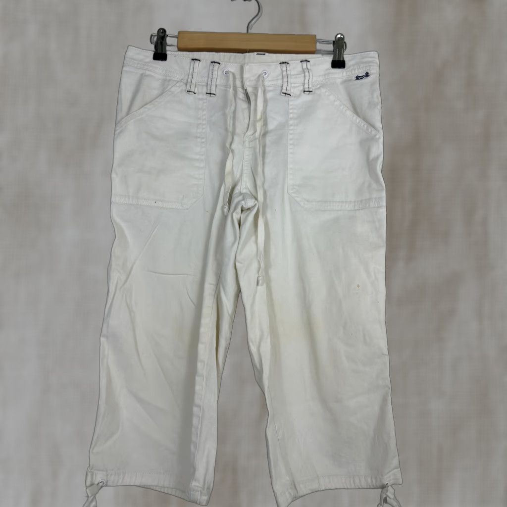 Vintage LE TIGRE Pants White W/ Navy Stitching Size 11 Capris Cropped Tie Cuffs Juniors Womens Capris Cropped Size 32" / US 10 / IT 46 - 1 Thumbnail