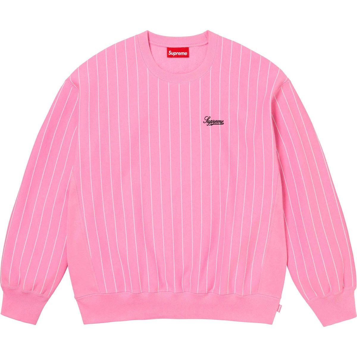 image of Supreme Pinstripe Crewneck Ss24 Fleece Sweatshirt Pink , Men's (Size 2XL)