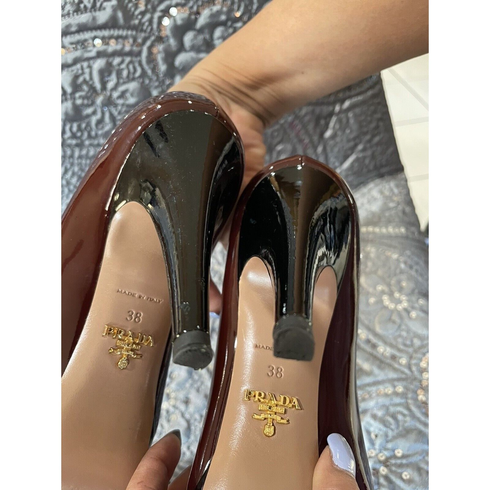 Prada ⭐$950 Sz 7/38 Prada Women Patent Leather Burgundy Platform c Size US 8 / IT 38 - 7 Thumbnail