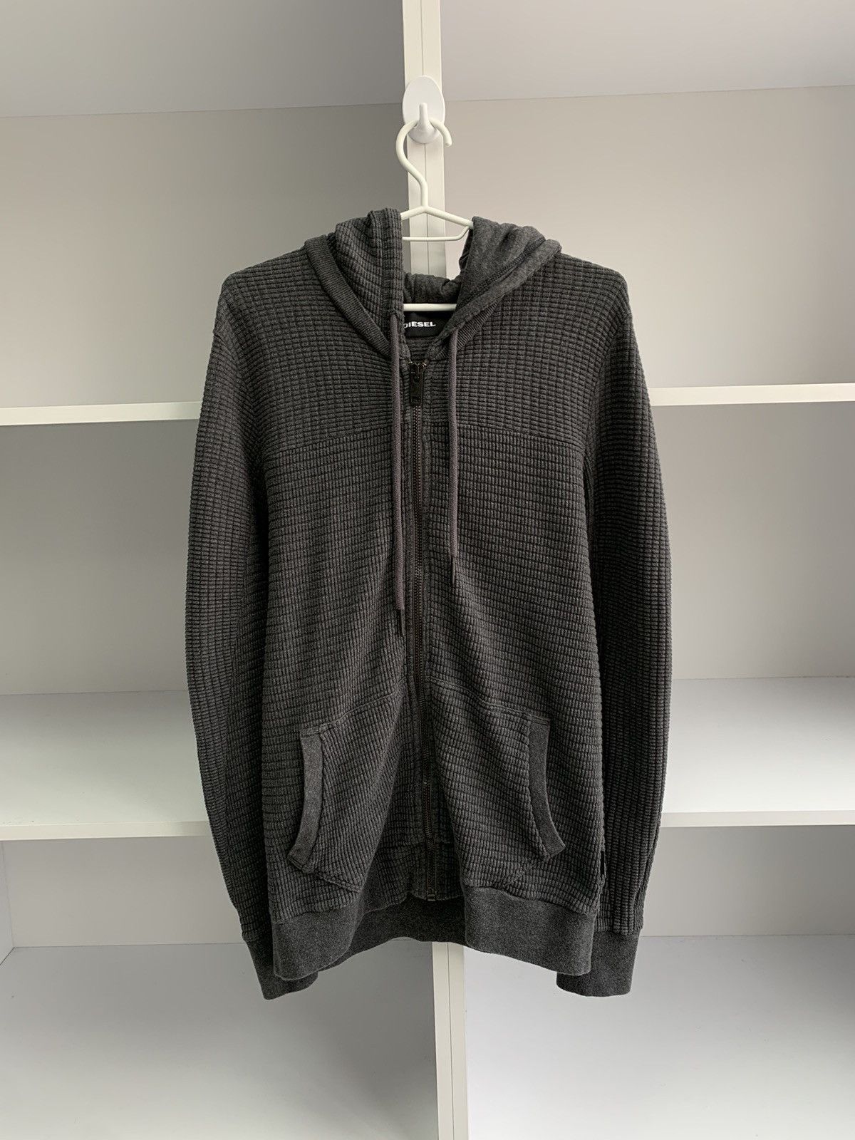image of Diesel Ribbed Knitted Zip Sweater in Grey, Men's (Size Small)