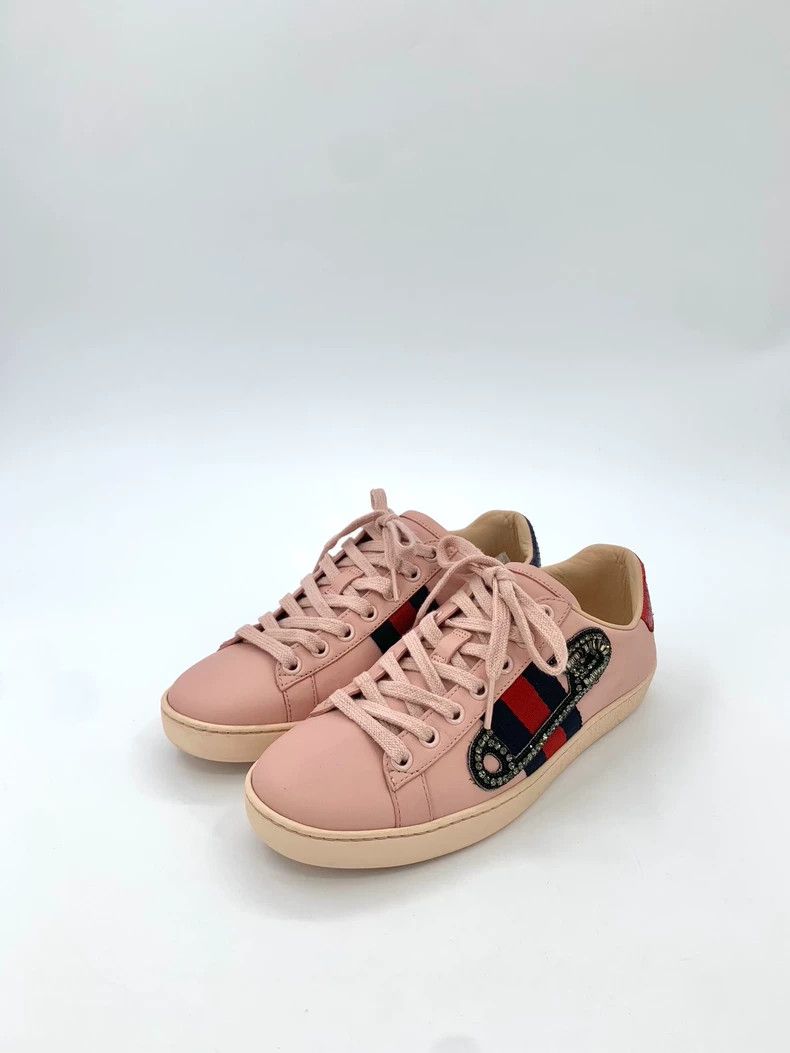 Gucci Gucci Size 35 Pink webbing mandarin duck tail lace-up casu Size US 5 / EU 37 - 1 Thumbnail