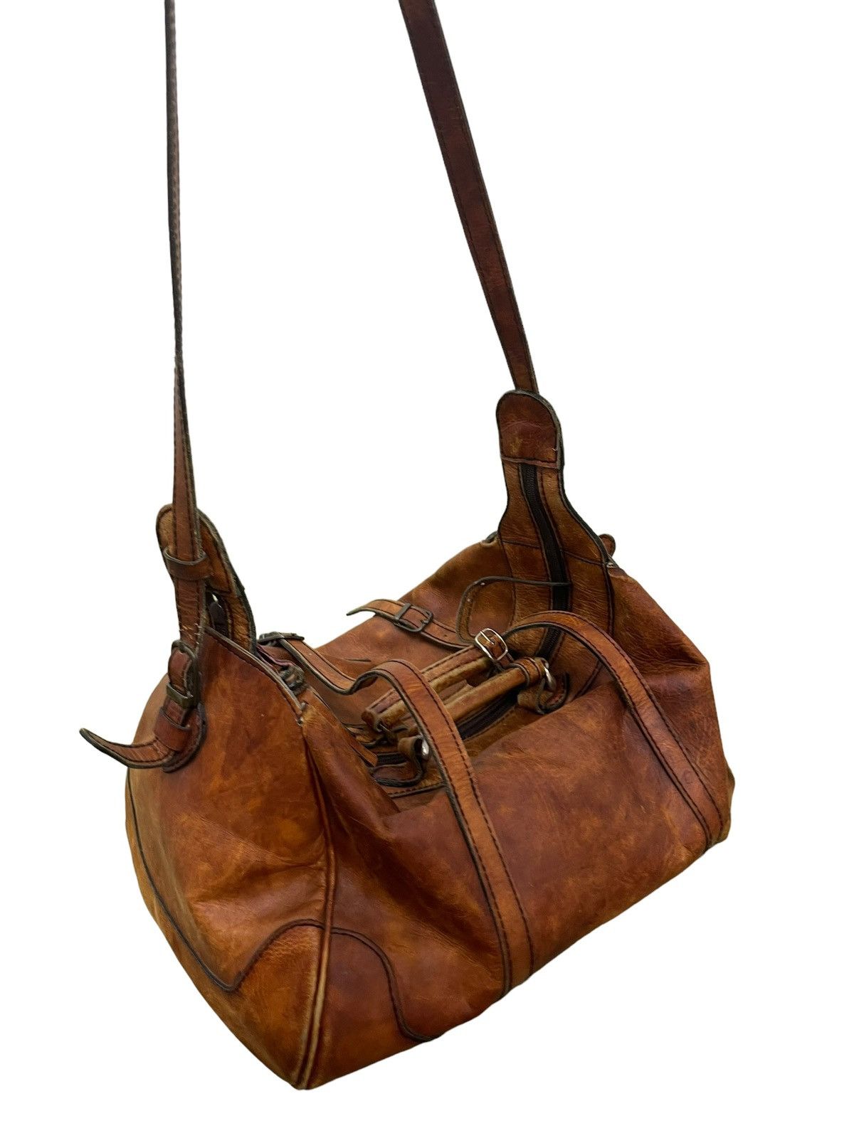 Japanese Brand Full Leather Patina Vtg Unknown Duffle Bag 1🟩 Size ONE SIZE - 6 Thumbnail