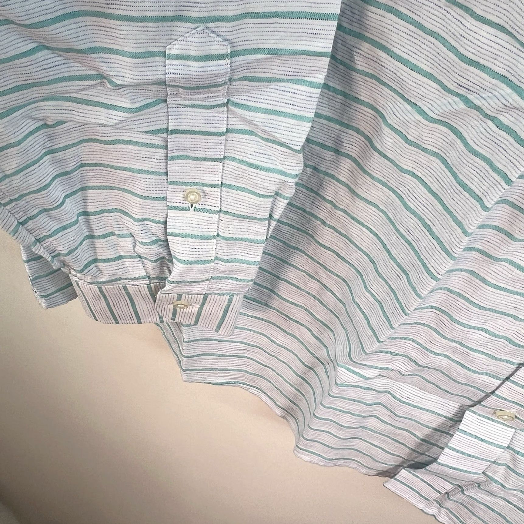 Proper Cloth VINTAGE Proper Cloth Shirt Casual Button-Up Long Sleeve Men's 4XL Green White Striped Linen, All Seasons Size US XXL / EU 58 / 5 - 5 Thumbnail