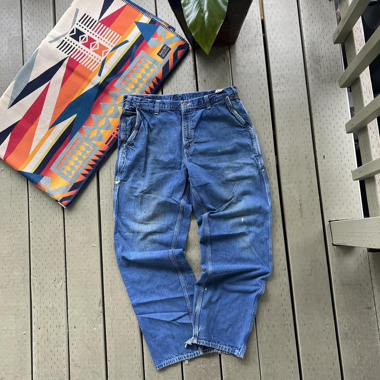 Carhartt Vintage Y2K Carhartt denim thrashed blue work wear pants Size US 36 / EU 52 - 2 Thumbnail