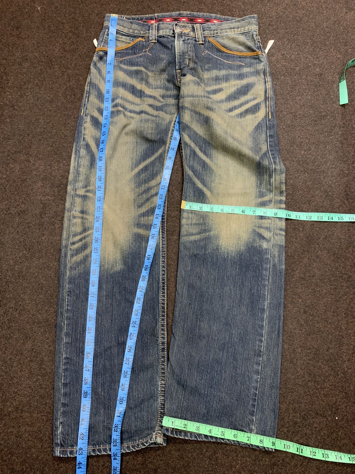 Edwin Blue Trip Faded Whiskers Denim Jeans.