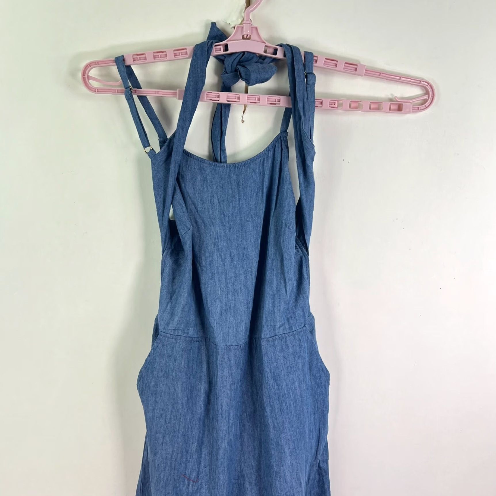 Bebe VINTAGE bebe Summer Jumpsuit Women Size M Blue Sleeveless Flared Cotton Flare Pantsuit Shirt Dress Size 32" / US 10 / IT 46 - 2 Thumbnail