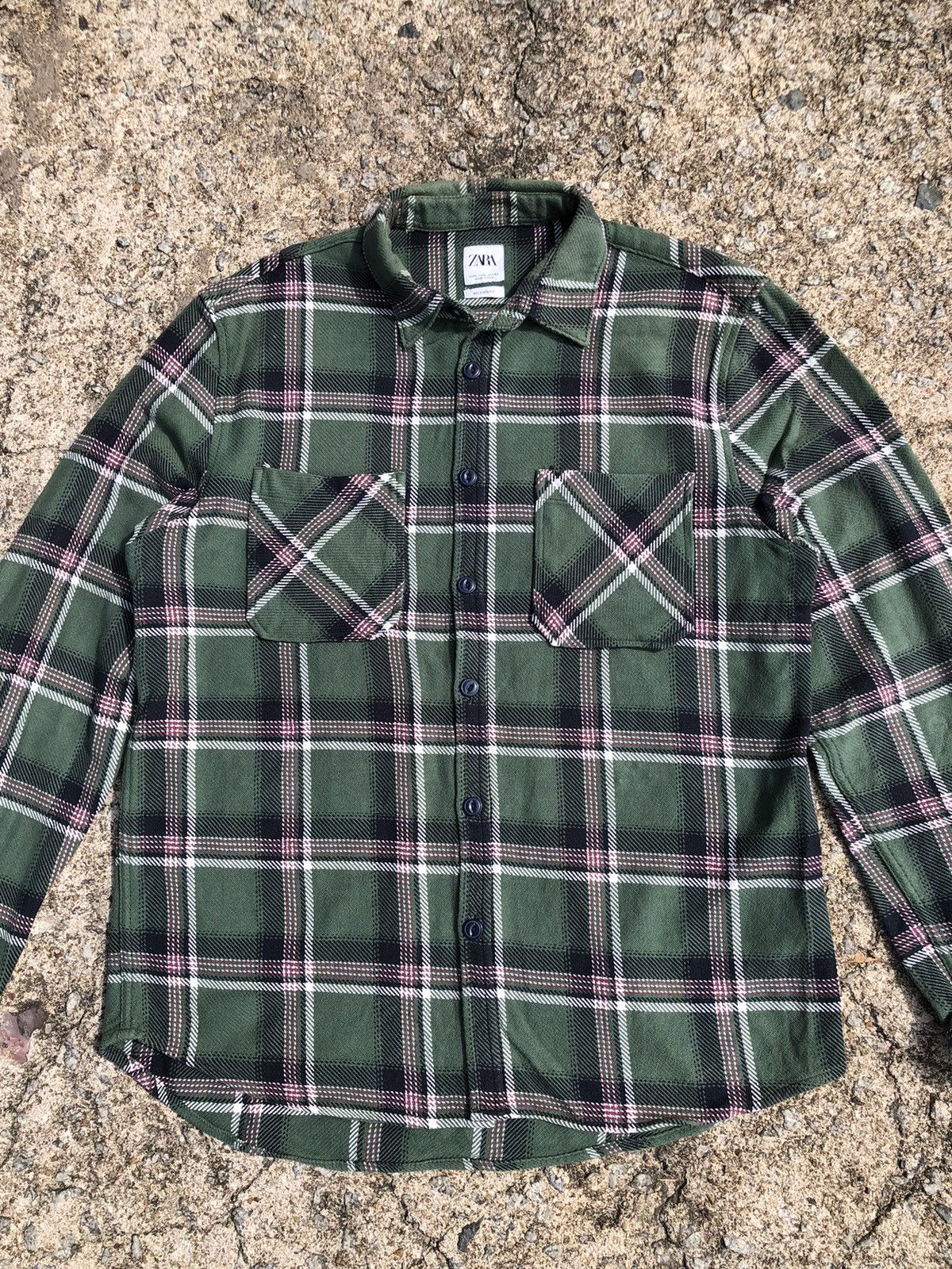 Vintage × Zara Zara Double Pocket Plaid Relaxed Fit Flannel Size US L / EU 52-54 / 3 - 2 Thumbnail