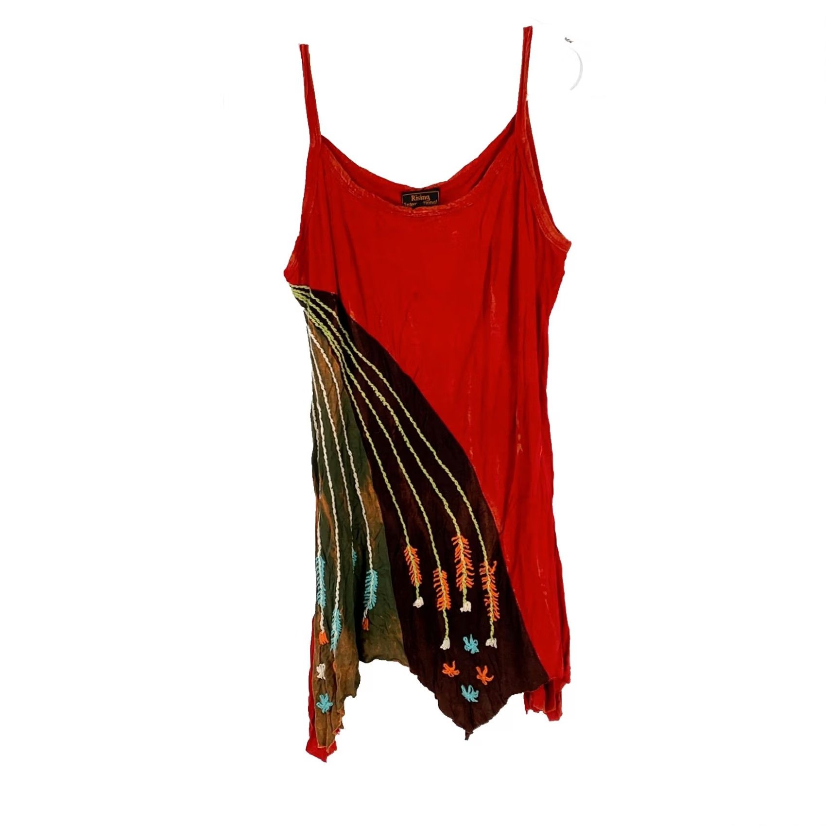 Vintage Rising International Embroidered Hippy Artsy Boho Dress Tunic Large Sleeveless Red Viscose Tank Dress Bohemian Womens Casual Party/Cocktail Size L / US 10 / IT 46 - 2 Thumbnail