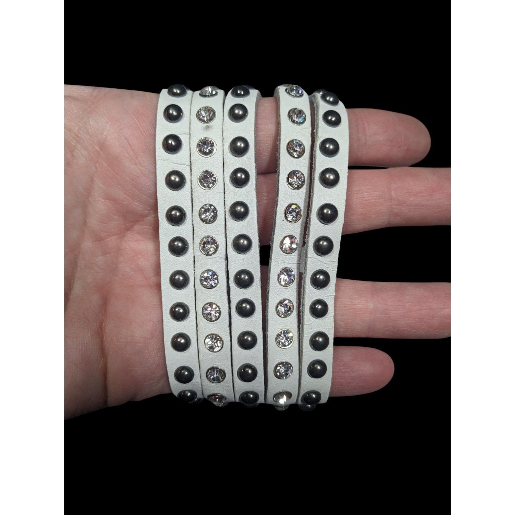 Other Alternative Glam Multilayer White Faux Leather Metal Rhinest Size ONE SIZE - 4 Thumbnail