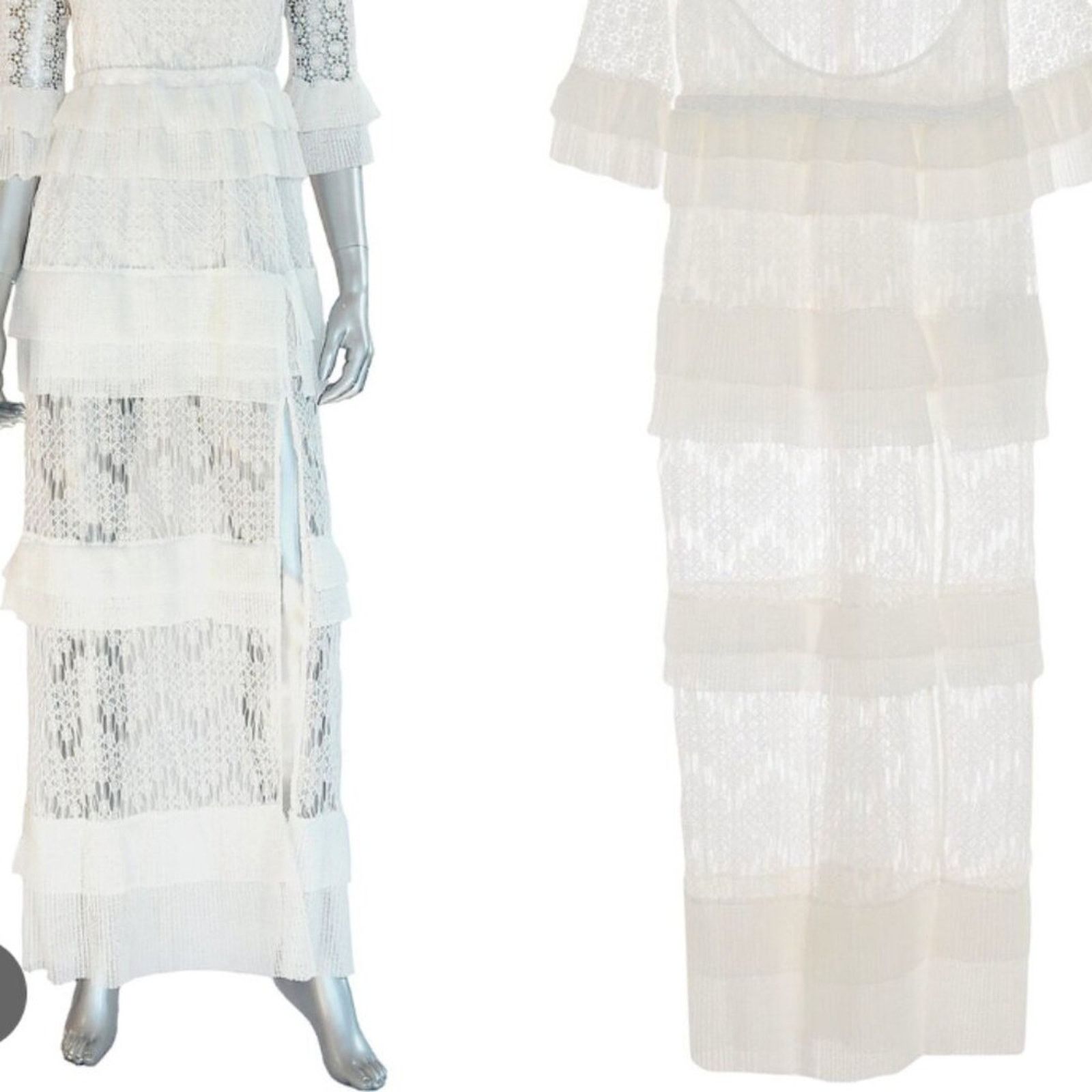 Just Cavalli Just Cavalli Dress White Lace Gown Pleated Flounce Size M / US 6-8 / IT 42-44 - 3 Thumbnail