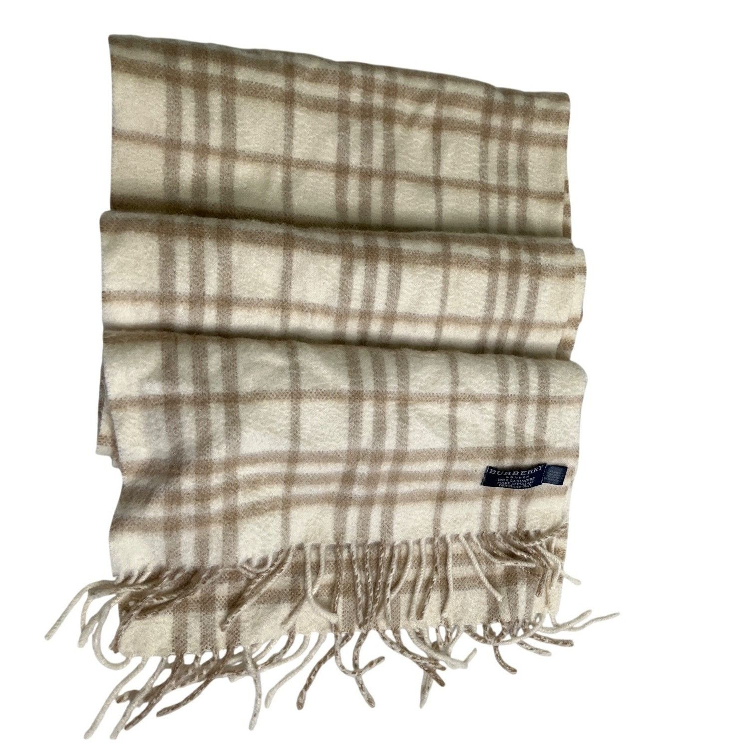 Burberry Burberry Novacheck Beige Cream Cashmere Knit Fringe Scarf Size ONE SIZE - 2 Thumbnail
