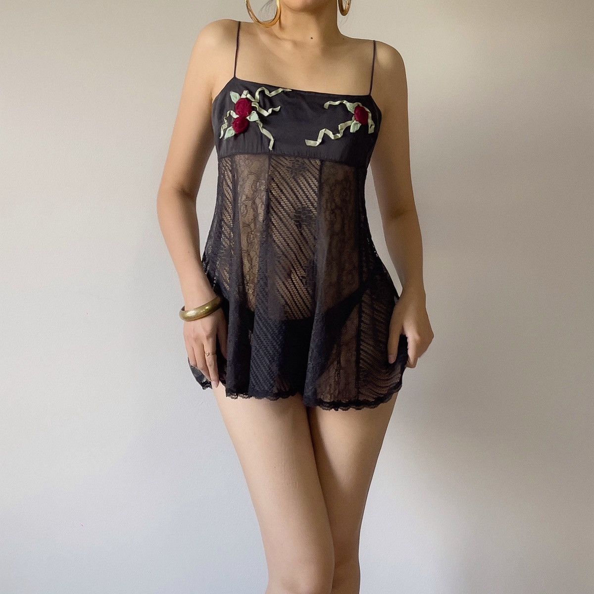 Victoria's Secret Vintage Black Silk & Lace Mini Slip Dress (S-M) Size M / US 6-8 / IT 42-44 - 3 Thumbnail