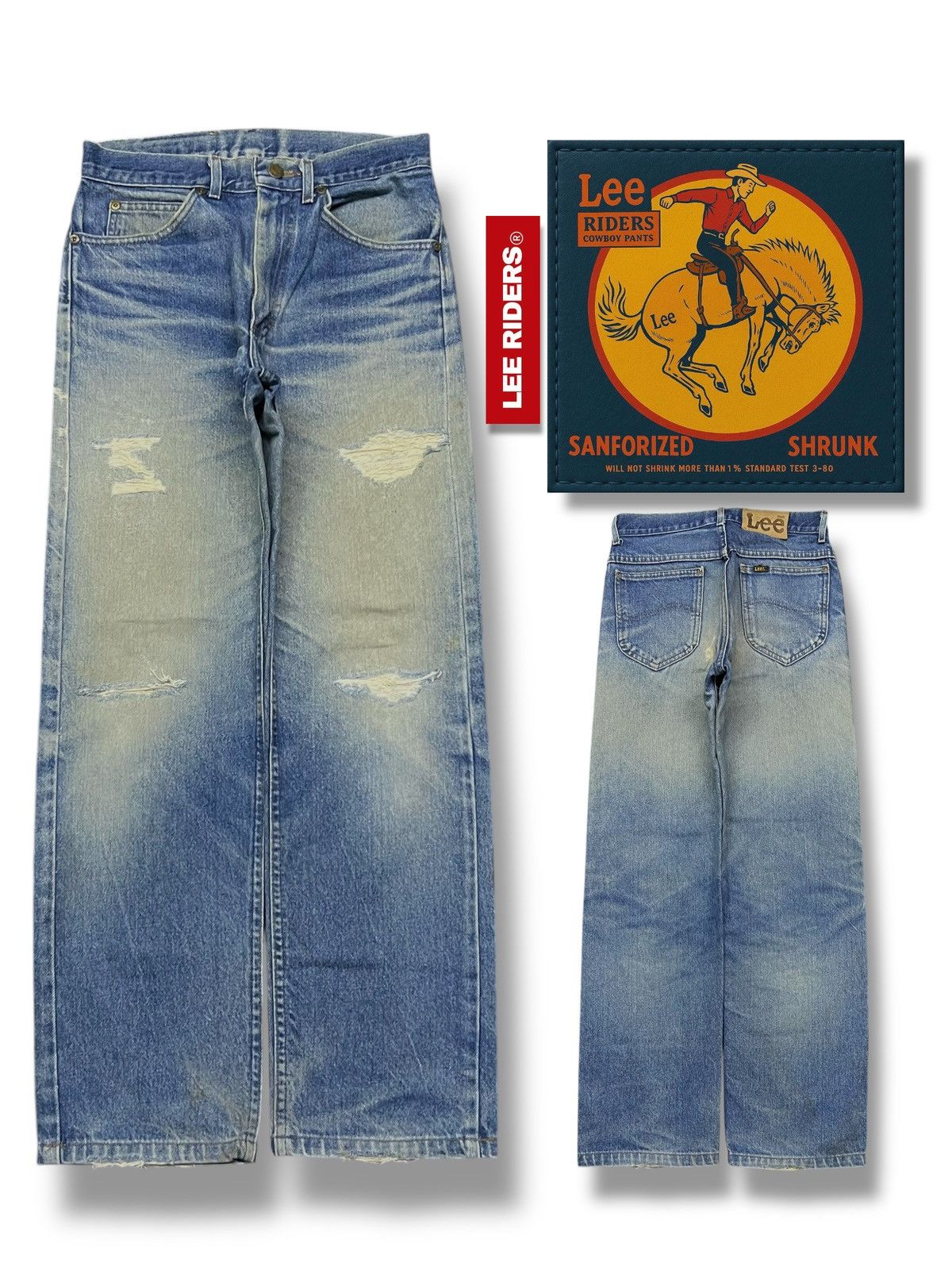 Lee Vintage 80s Lee Riders USA - Faded Wash, Distressed Denim Size US 28 / EU 44 - 1 Thumbnail