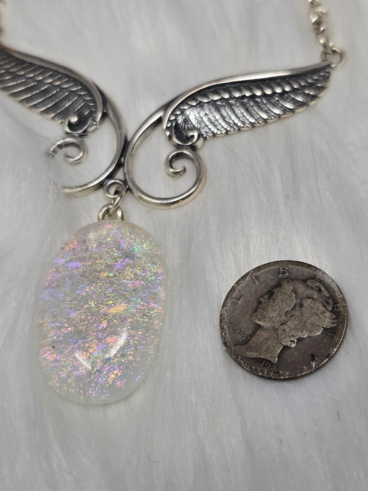 Other 925 Sterling Silver Angel Wing Dichroic Glass Necklace 13g Size ONE SIZE - 8 Thumbnail