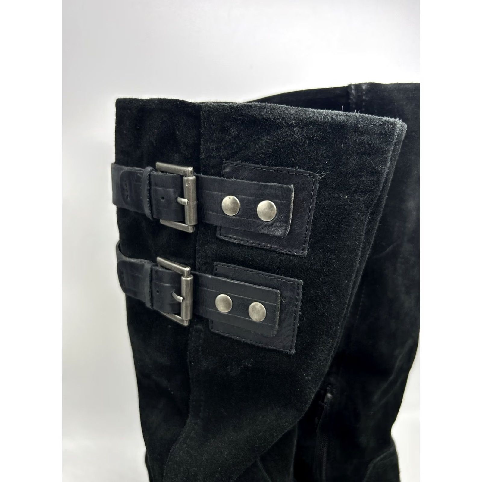 Nine West Nine West Riding Boots Womens 8.5 M Tumble Black Suede Side Zip Buckles Goth Boots Size US 9 / IT 39 - 5 Thumbnail