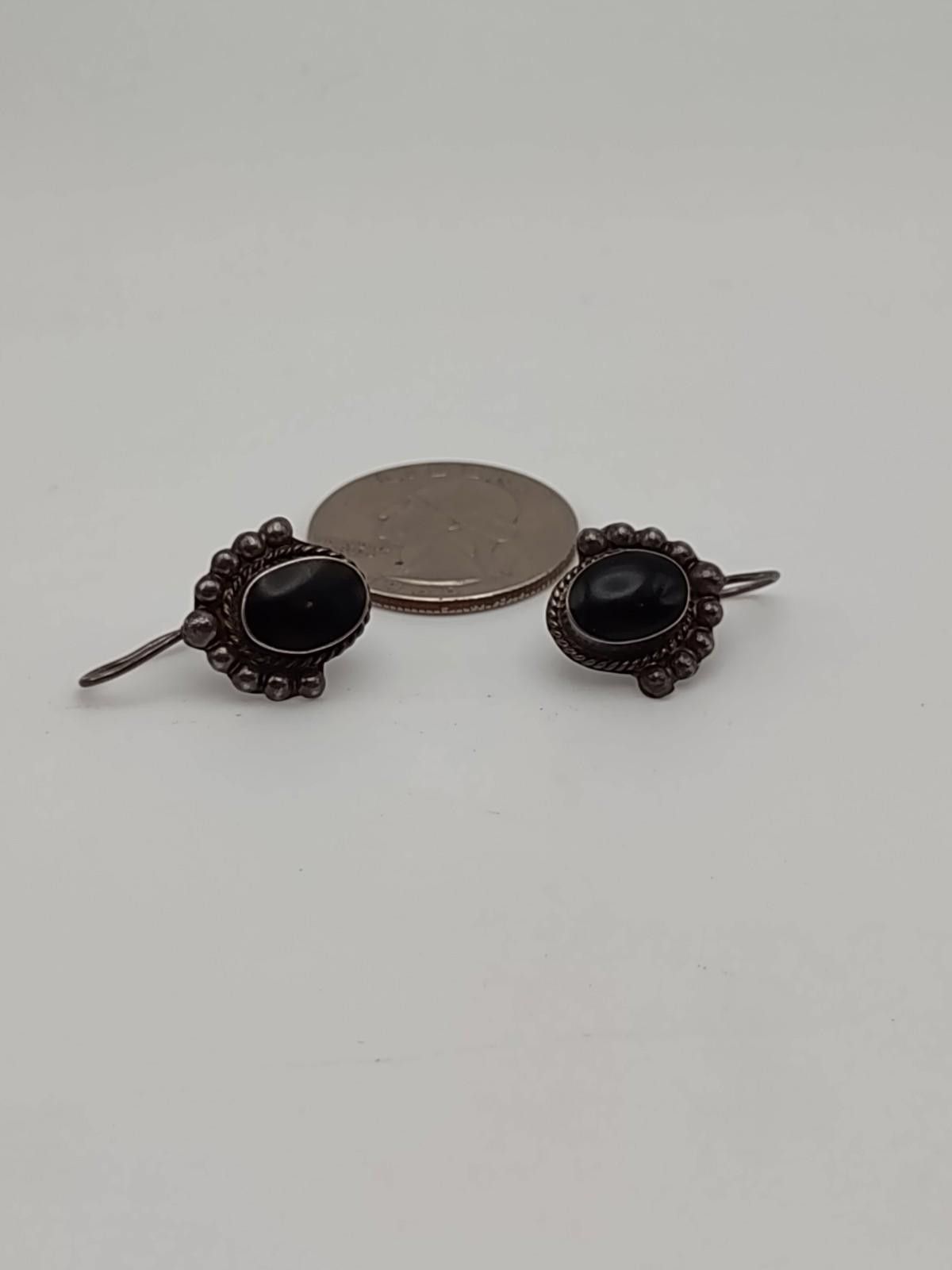 The Unbranded Brand Sterling Silver Black Onyx Dangle Earrings 925 Size ONE SIZE - 4 Thumbnail