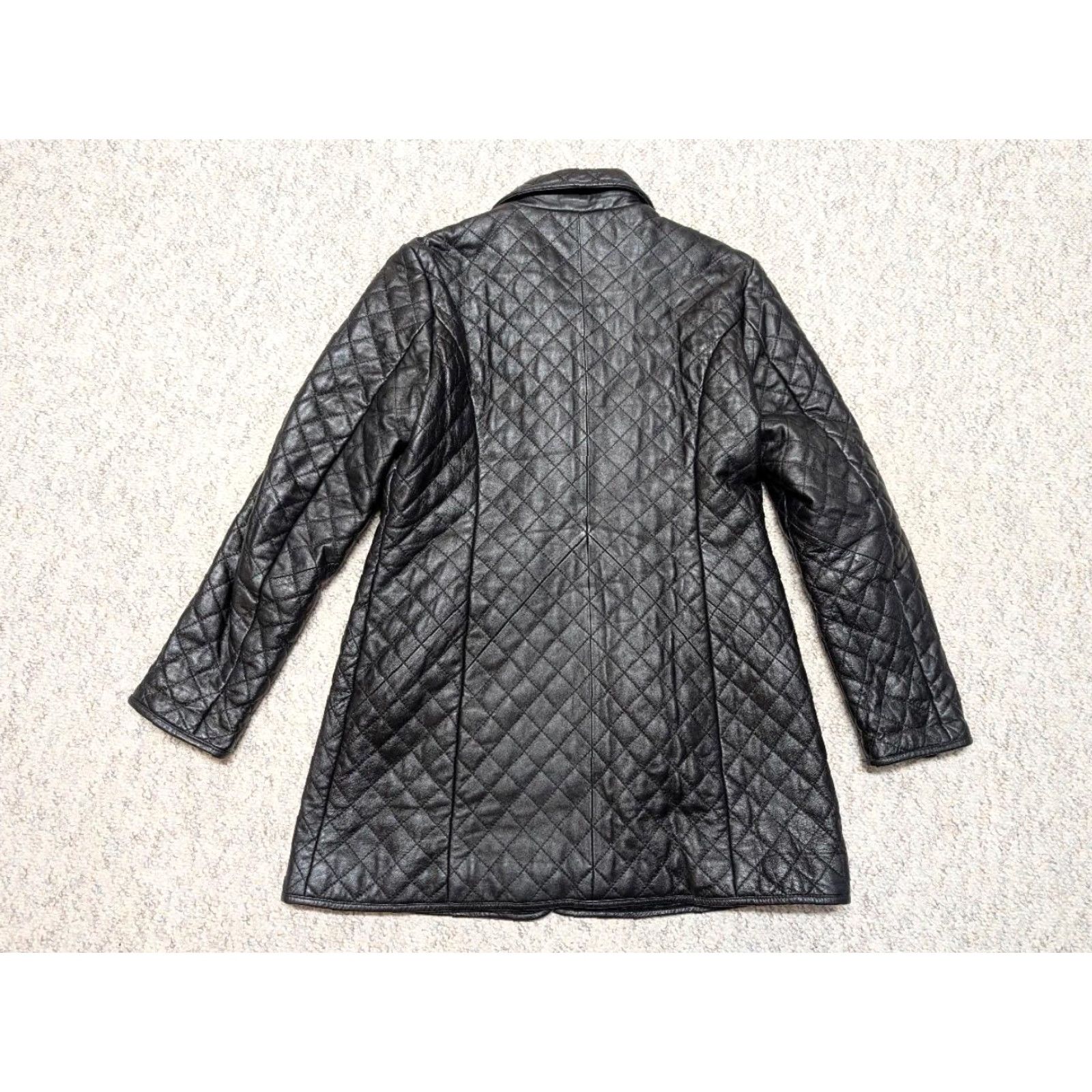 Neiman Marcus VINTAGE Neiman Marcus leather coat Overcoat quilted diamond black L Womens COAT Size L / US 10 / IT 46 - 2 Thumbnail