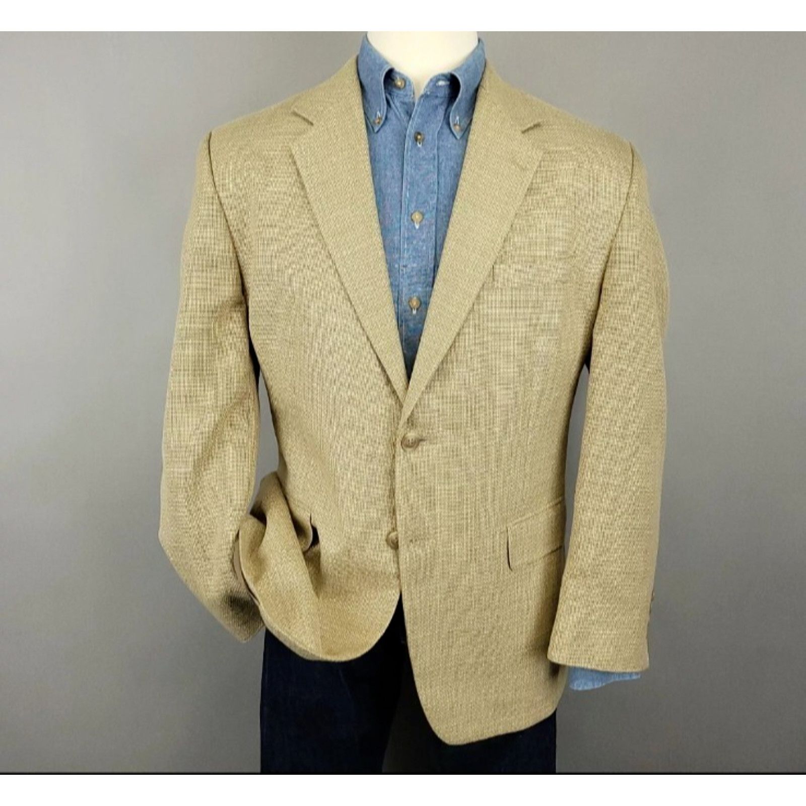 Chaps Chaps Blazer Mens 42R Tan Silk Basketweave Sport Coat Size 42R - 1 Thumbnail