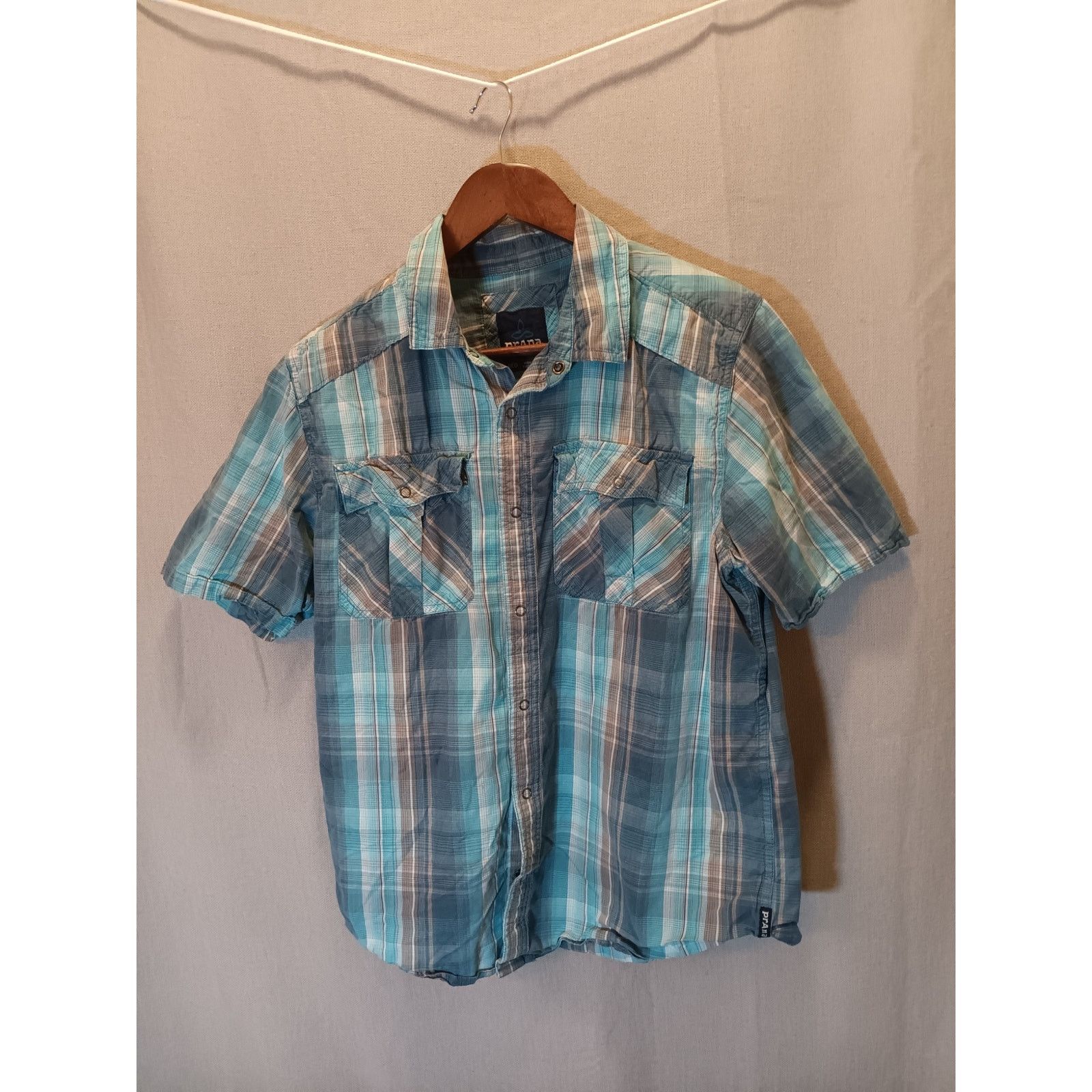 Prana Prana Men's Medium Blue Green Plaid Short Sleeve Shirt Size US M / EU 48-50 / 2 - 1 Thumbnail