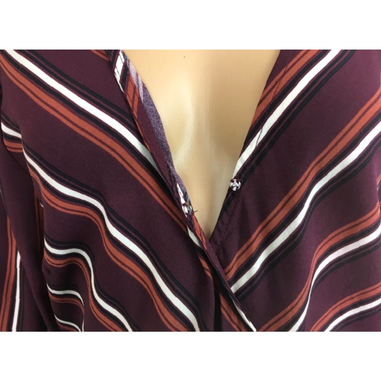 Vintage Xhilaration Dress Burgundy Stripe Asymmetric Ruffle Tie Snap L Womens Knee-Length Rayon Casual Wrap Dress New Size L / US 10 / IT 46 - 3 Thumbnail