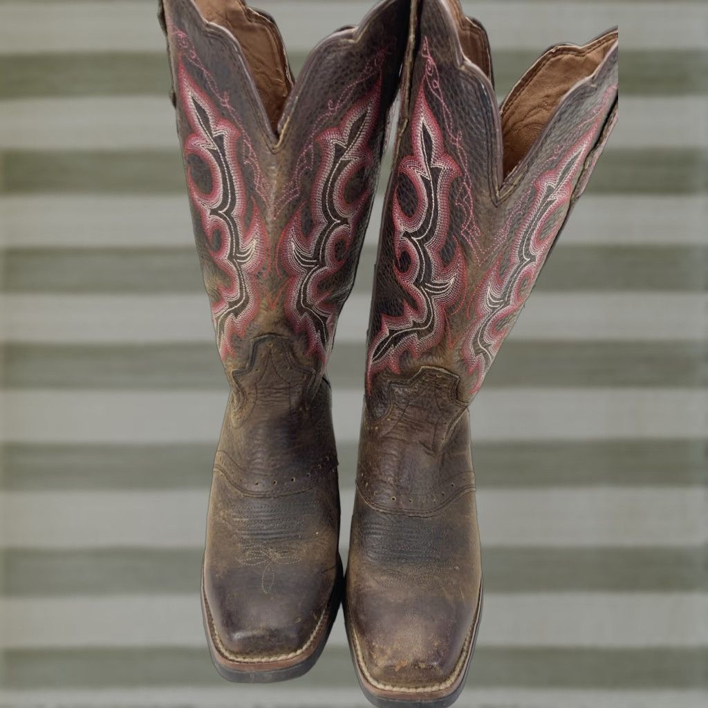 Justin Boots Justin Boots Women Size 6 B Brown Leather Pink Embroidery Western Style L 7303 Boot Size US 6 / IT 36 - 1 Thumbnail