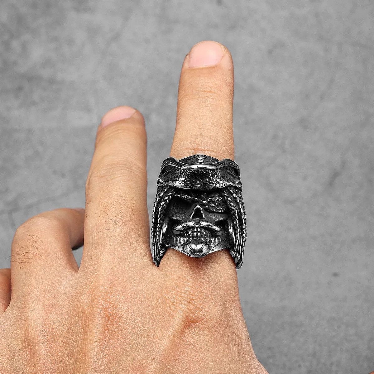 Vintage Pirate Captain Skull Men Ring Size ONE SIZE - 1 Thumbnail