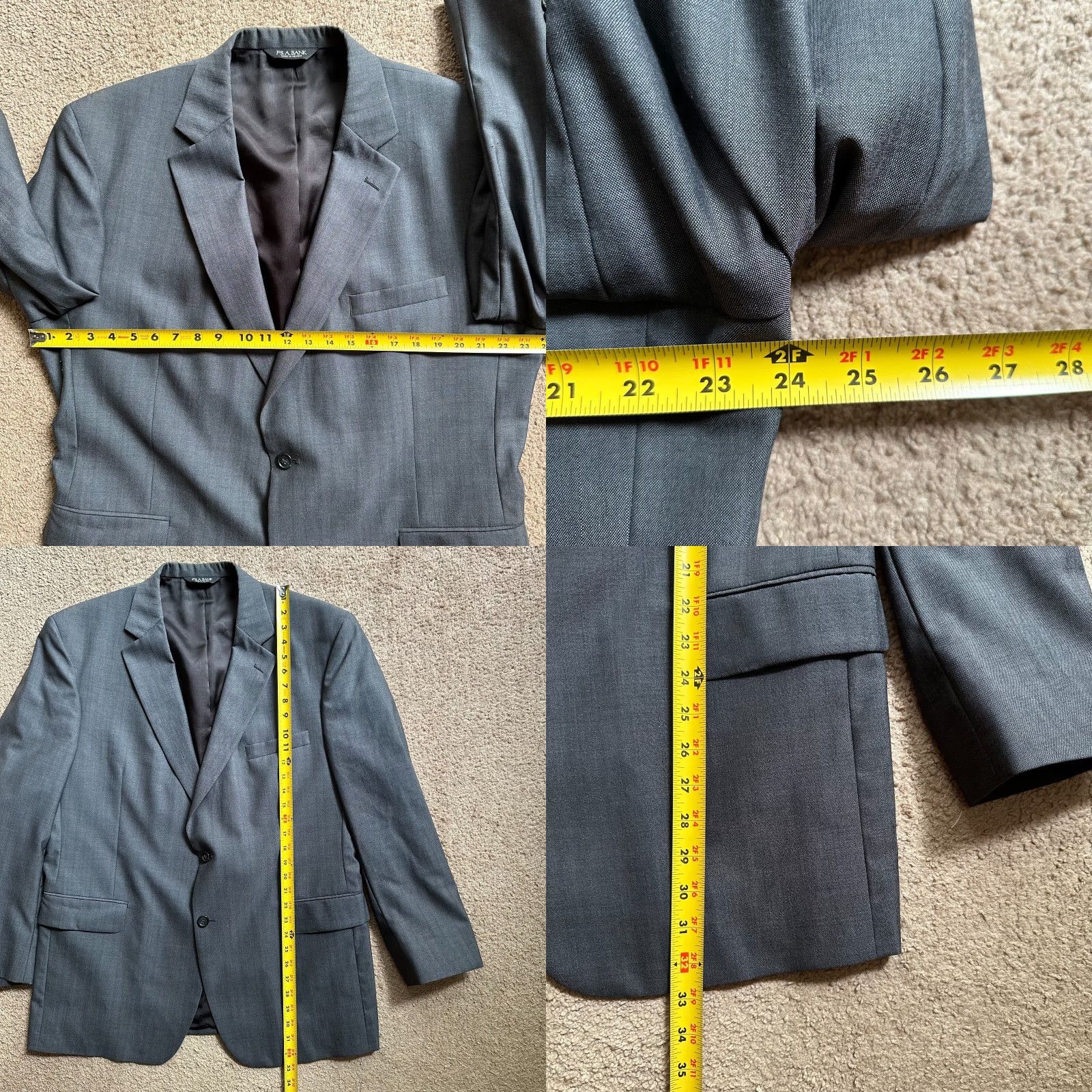 Jos. A. Bank Jos A Bank Blazer Mens 46R Wool 2 Button Solid Grey Jacket Size 46R - 8 Thumbnail