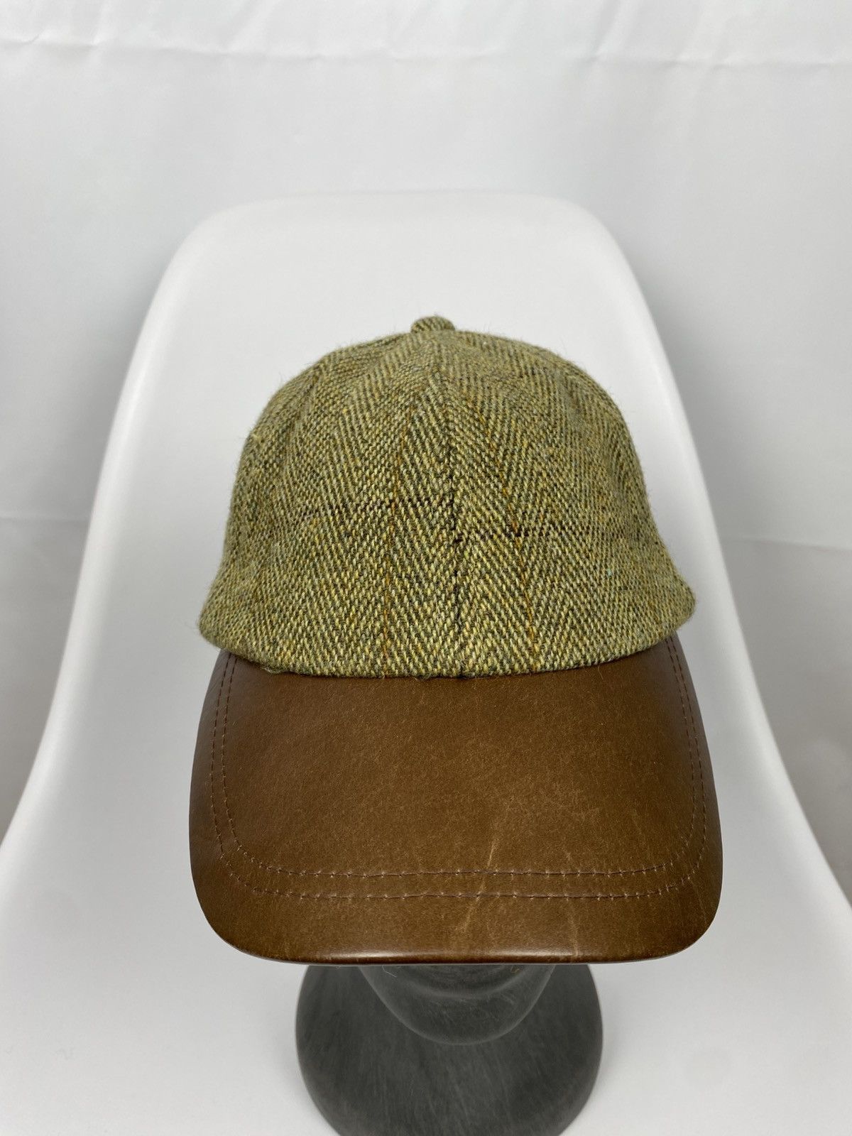 Vintage Tweed Herringbone Wool Baseball Cap Genuine Leather size S Size ONE SIZE - 2 Thumbnail