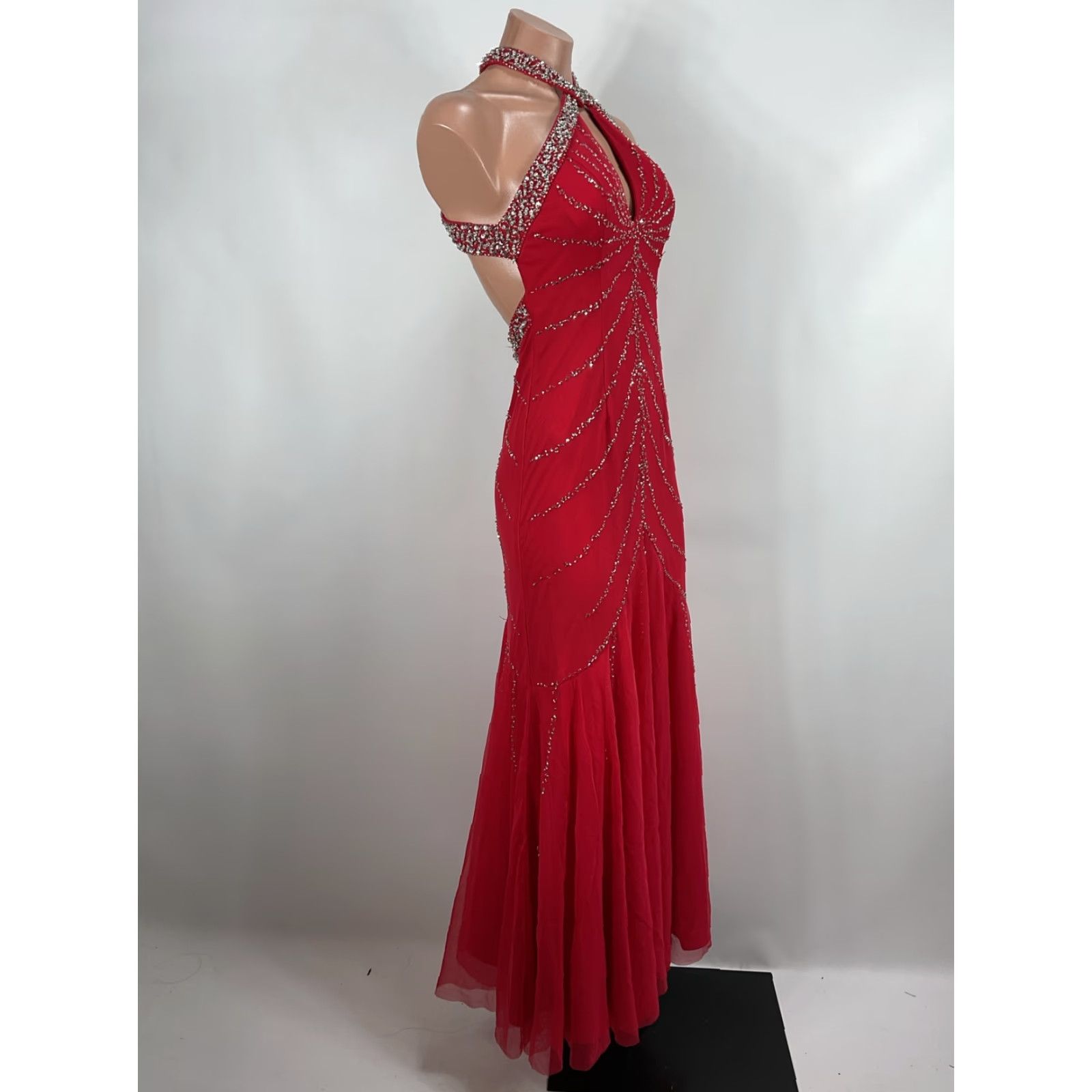 VINTAGE Sean Collection Dress S Red Tulle Beaded Evening Long Backless Y2K  Prom