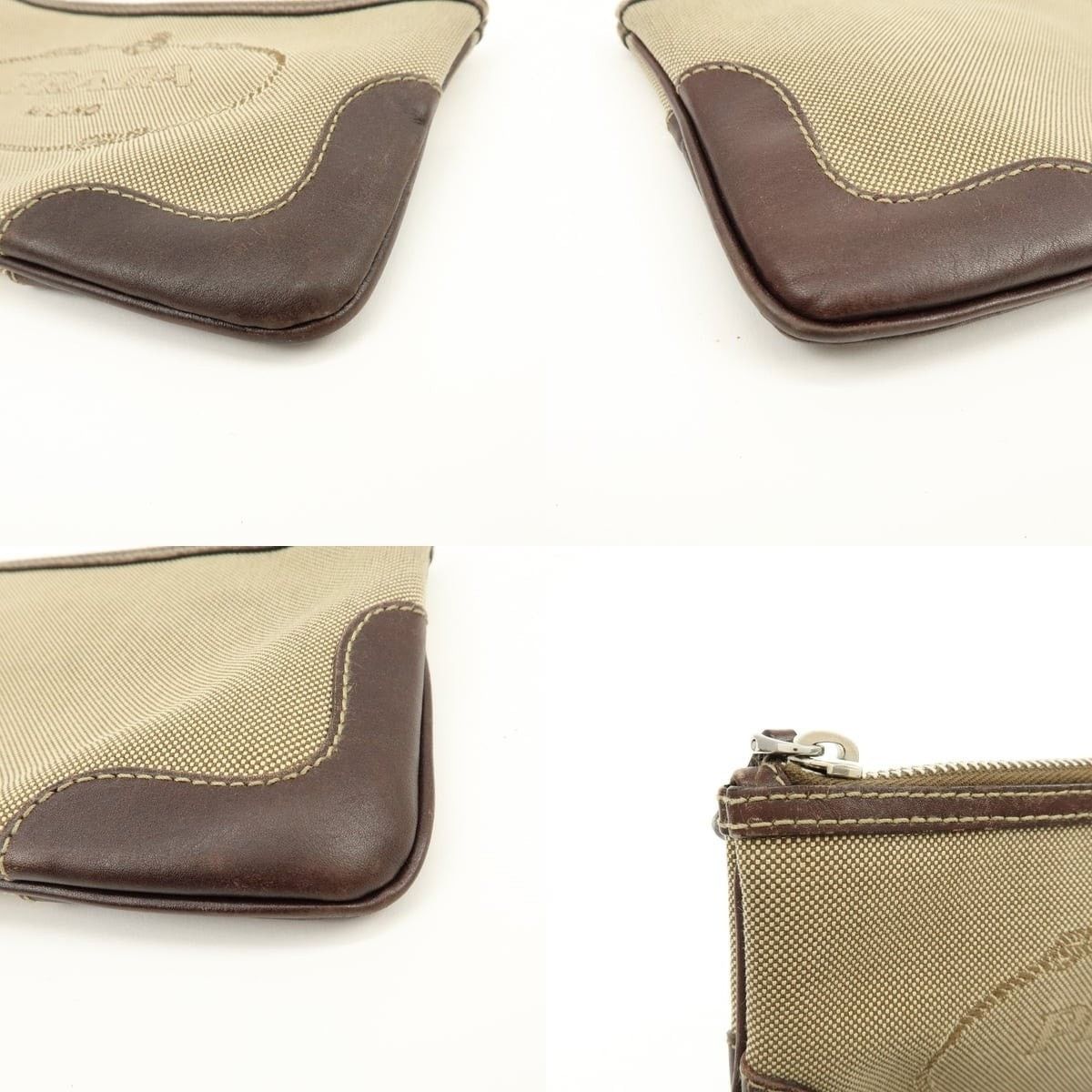 Prada Prada Logo Jacquard Leather Cosmetic Pouch Tan Size ONE SIZE - 4 Thumbnail