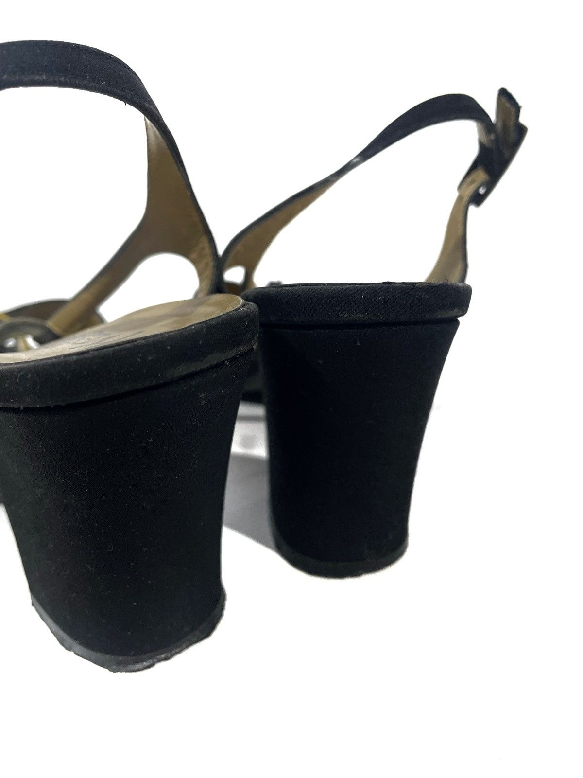 Yves Saint Laurent Yves Saint Laurent Black Velour Gold Logos Heels Size 36.5 Size US 6.5 / IT 36.5 - 8 Thumbnail