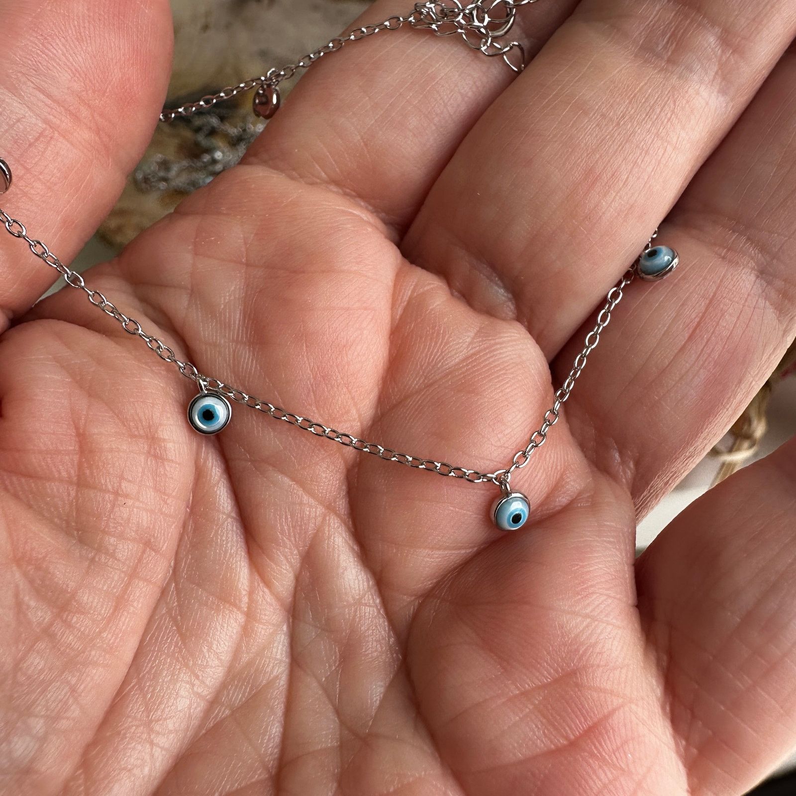 The Unbranded Brand Sterling Silver Evil Eye Dainty Anklet Size ONE SIZE - 3 Thumbnail