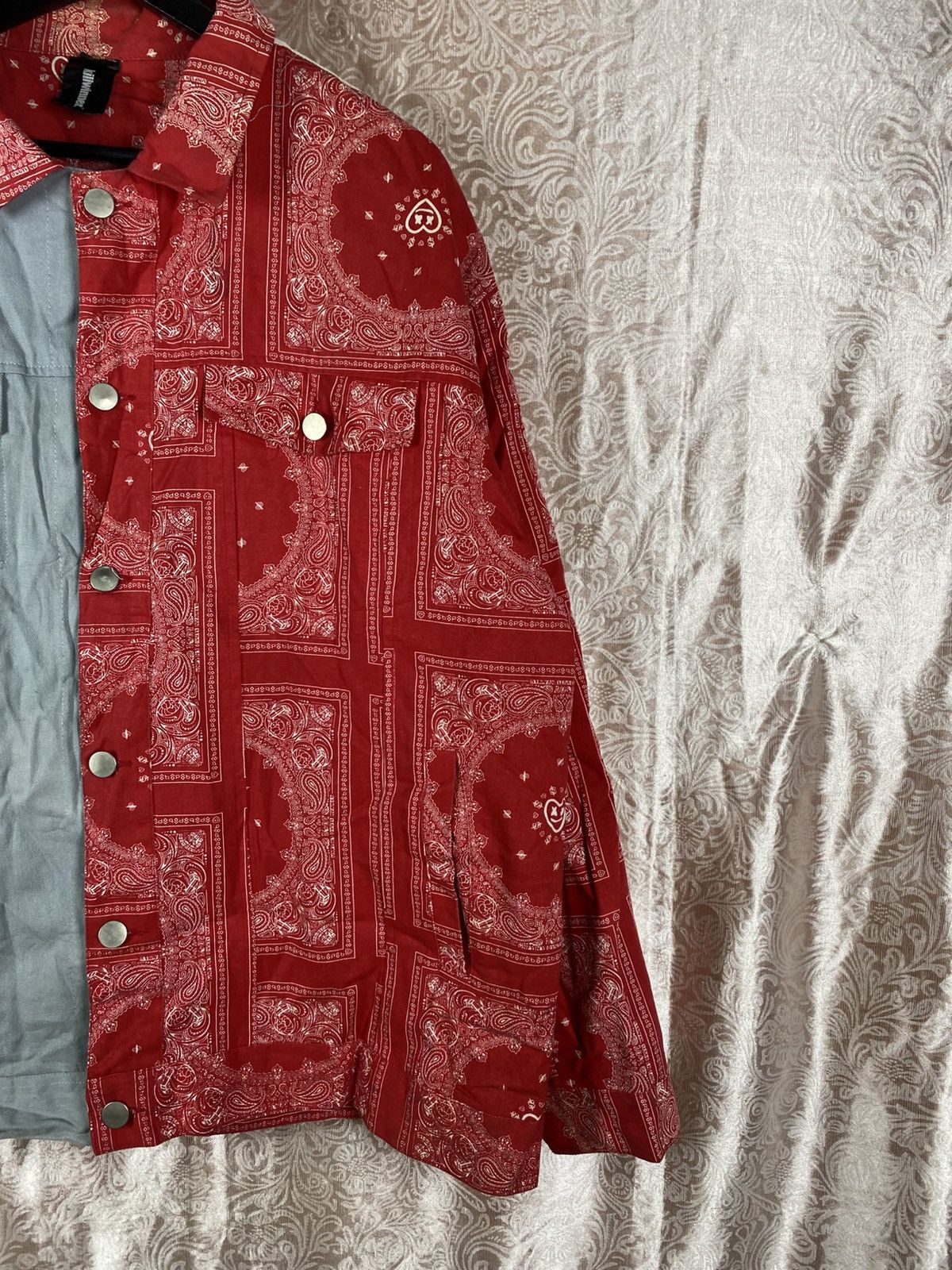 Japanese Brand Vintage KILLWINNER Split Bandana Jacket Red Grey Patchwork Size US XL / EU 56 / 4 - 6 Thumbnail