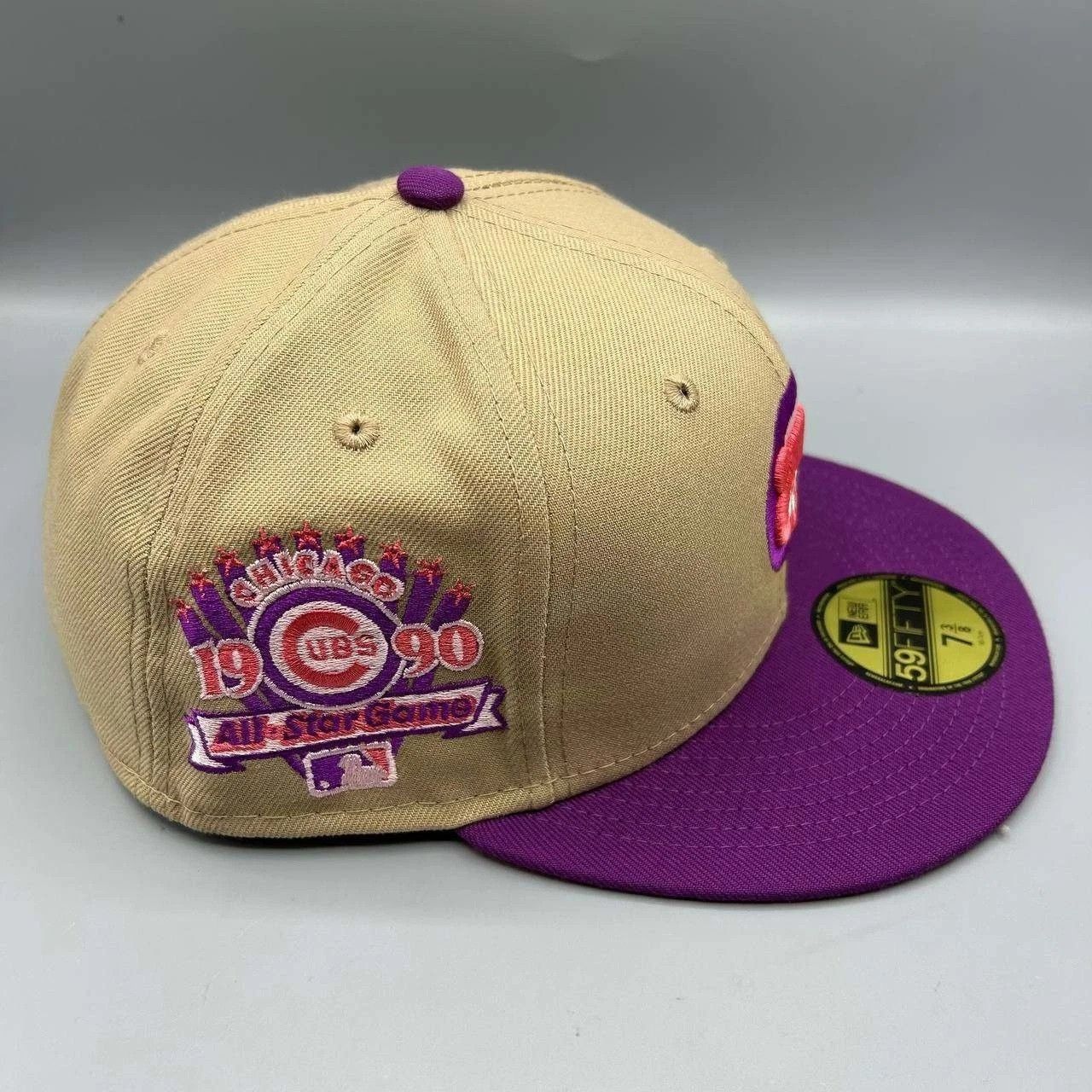 New Era Chicago Cubs Hat Men 7 3/8 Beige Purple MLB Fitted Cap New Size ONE SIZE - 6 Thumbnail