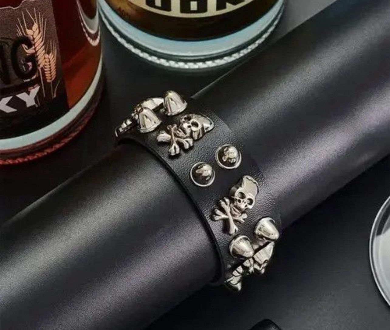 Vintage Y2K 2000s skeleton spiked grunge punk black studded bracelet Size ONE SIZE - 2 Thumbnail