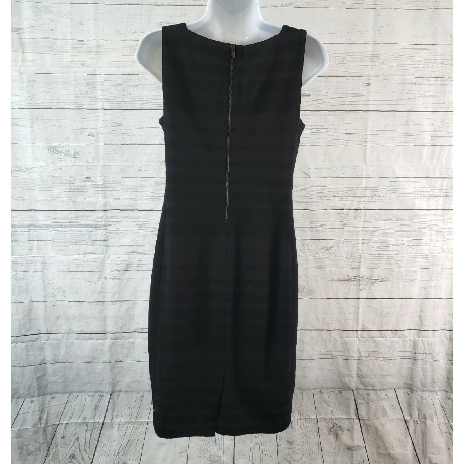 Eileen Fisher Eileen Fisher Dress Womens Ponte Knit Sleeveless Striped Square Neck Zip Black 4 Knee Length Her Dress Womens Size S / US 4 / IT 40 - 4 Thumbnail