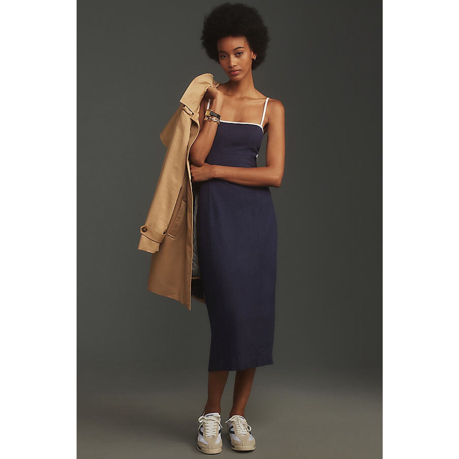 Anthropologie NWT Maeve Dafni Cutout Linen Midi Dress $168 X-LARGE Navy Size XL / US 12-14 / IT 48-50 - 4 Thumbnail