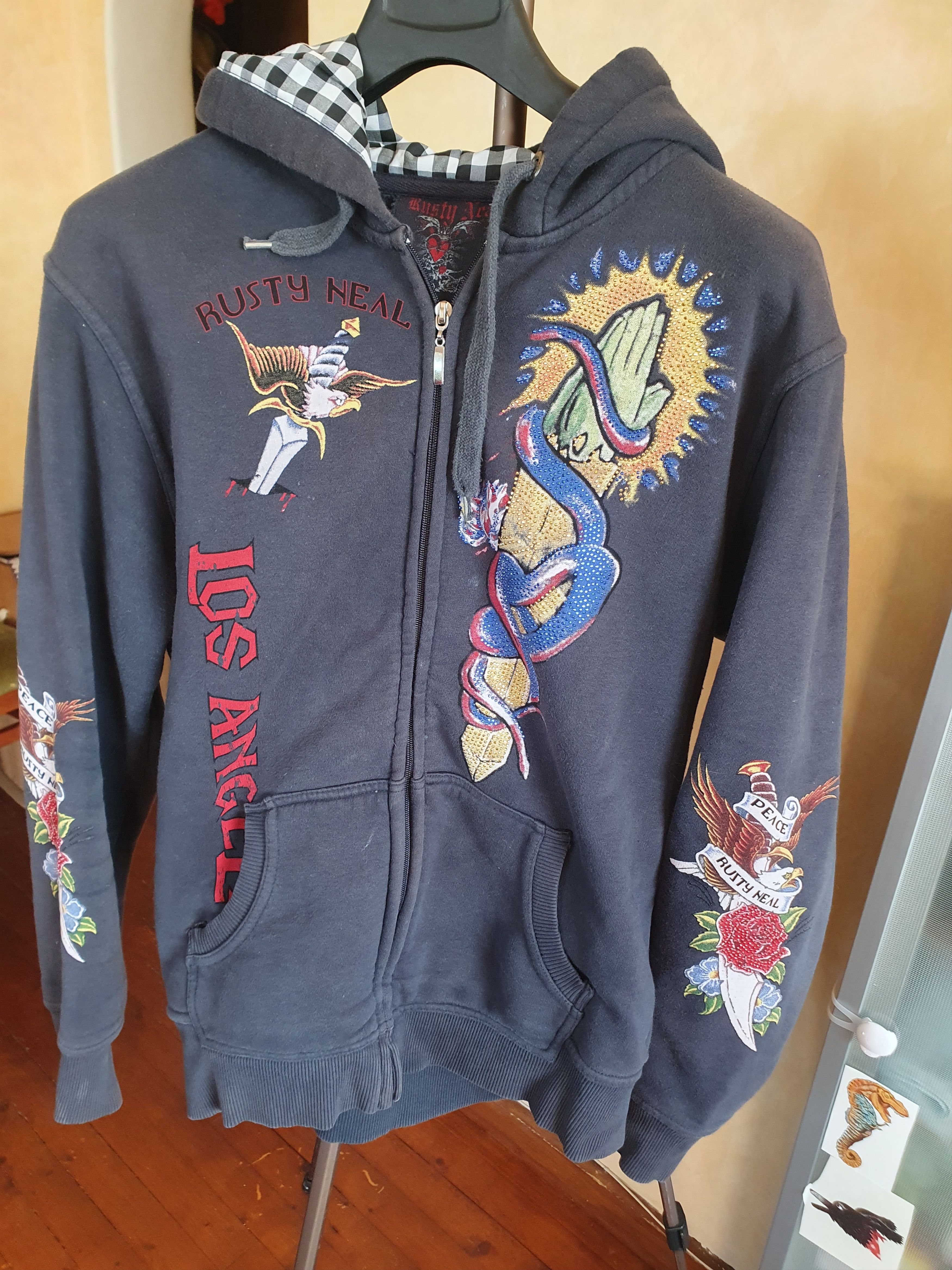 Vintage Rusty Neal LA Eagle Peace Rhinestones Hoodie Vintage Y2K Size US L / EU 52-54 / 3 - 4 Thumbnail