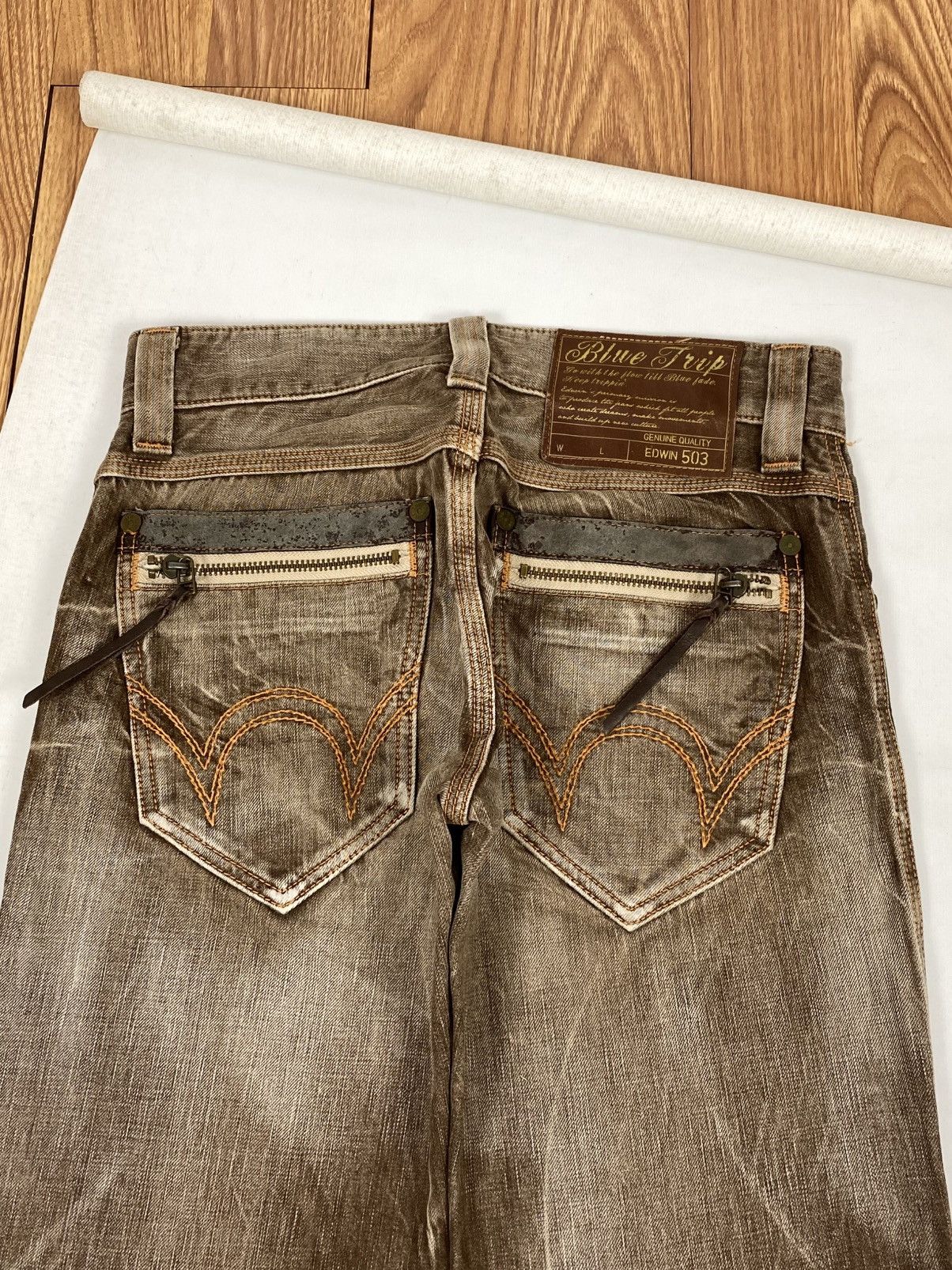 Edwin RARE ‼️ VTG EDWIN BLUE TRIP CRAZY FADED BROWN FLARE JEANS Size US 30 / EU 46 - 14 Thumbnail