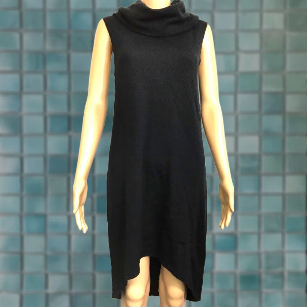 Vintage Chelsea Sky Shift Dress Womens S Black Fleece Lined Knee Length Cowl Neck New Size S / US 4 / IT 40 - 1 Thumbnail