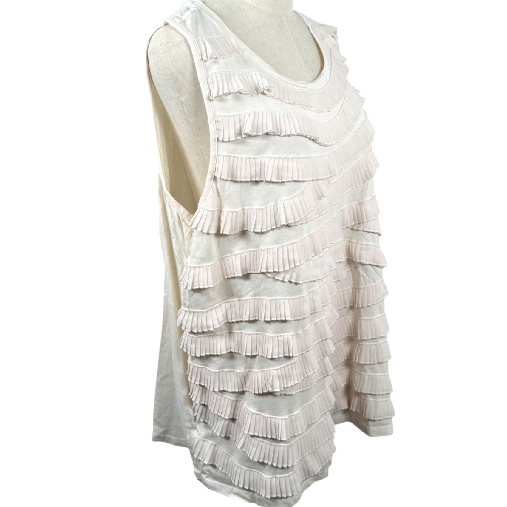 Vintage Chico's Chicos Tiered Ruffle Knit Top XXL Sleeveless Scoop Neck White Boho Coquette Gatsby 4 Hus Size XXL / US 16-18 / IT 52-54 - 4 Thumbnail