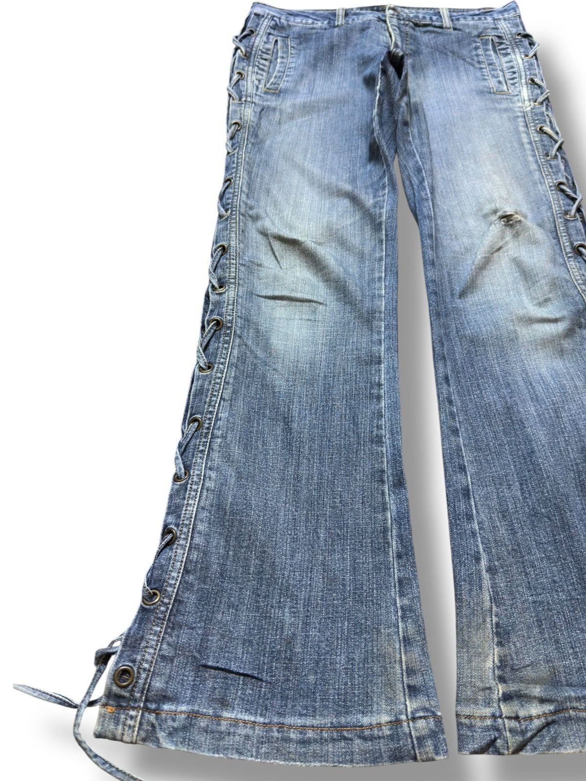 Tornado Mart Vintage Oririn Flare Bootcut Lace Up Women Denim Size US 31 - 3 Thumbnail