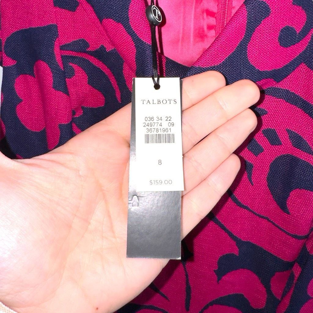 Other NWT Talbots 100% Linen Pink & Navy Cap Sleeve Dress Sz 8 Size M / US 6-8 / IT 42-44 - 4 Thumbnail